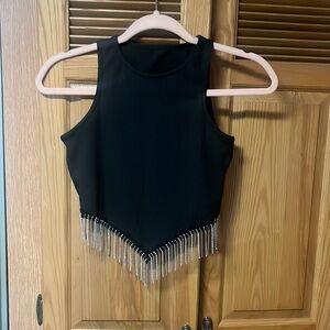 Black Sparkle Bling Fringe Crop Top